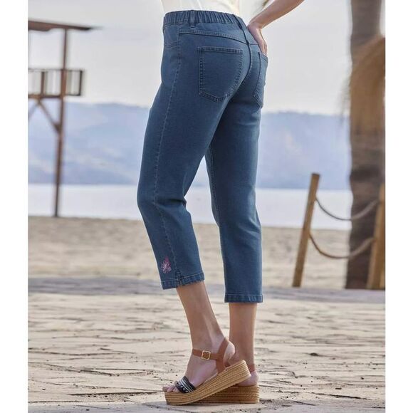 Atlas for Women Womens/Ladies Embroidered Cropped Jeggings / Blue - Picture 3 of 5